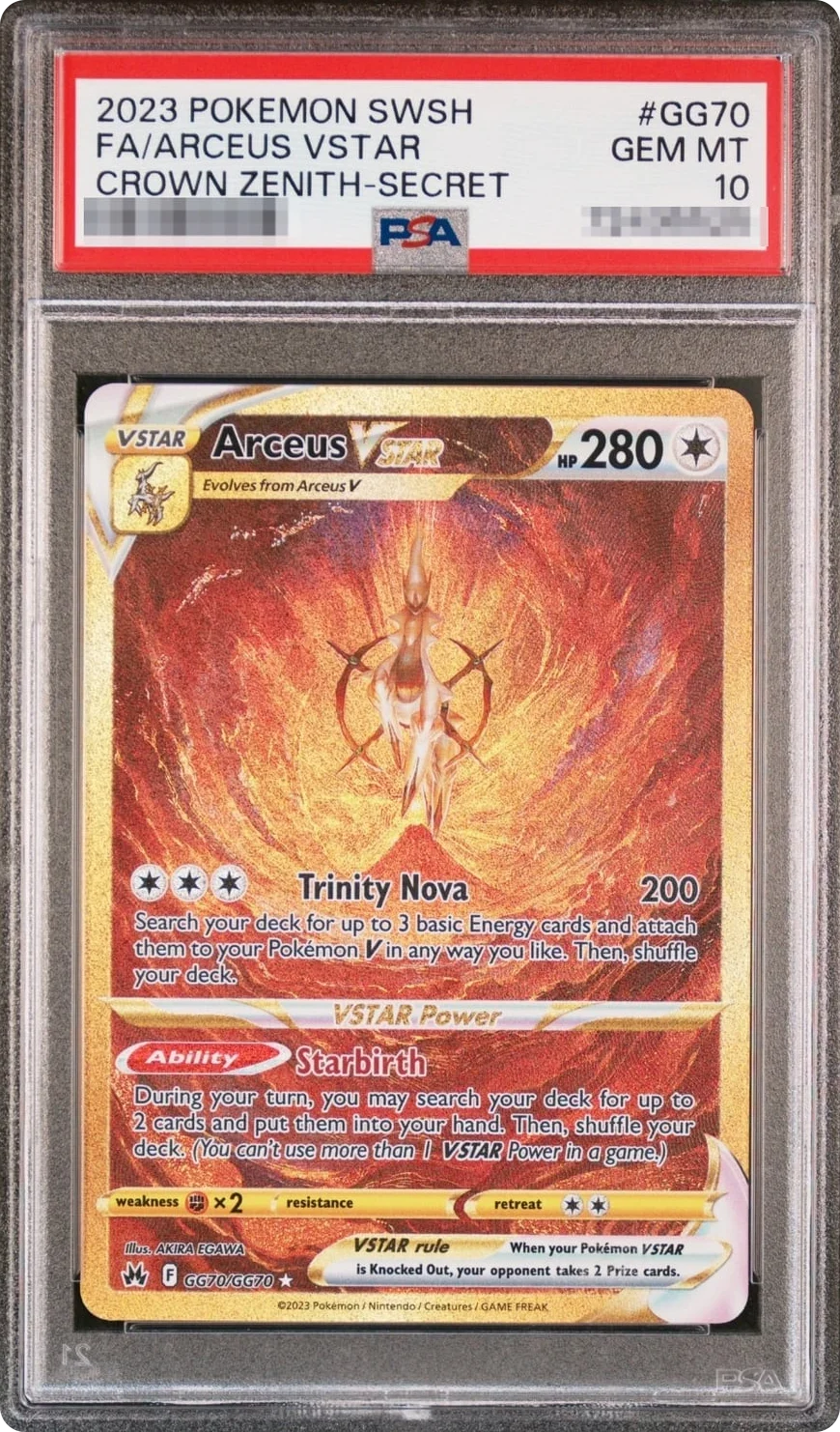 A Crown Zenith Arceus VSTAR, graded PSA 10, sealed in its case.